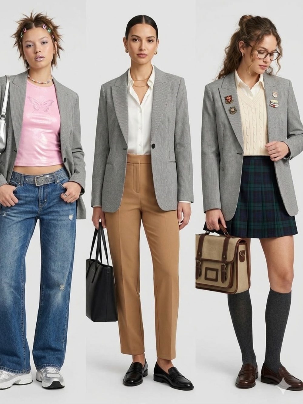 Dynamite Grey Houndstooth Plaid Blazer Jacket Size XS Preppy Business